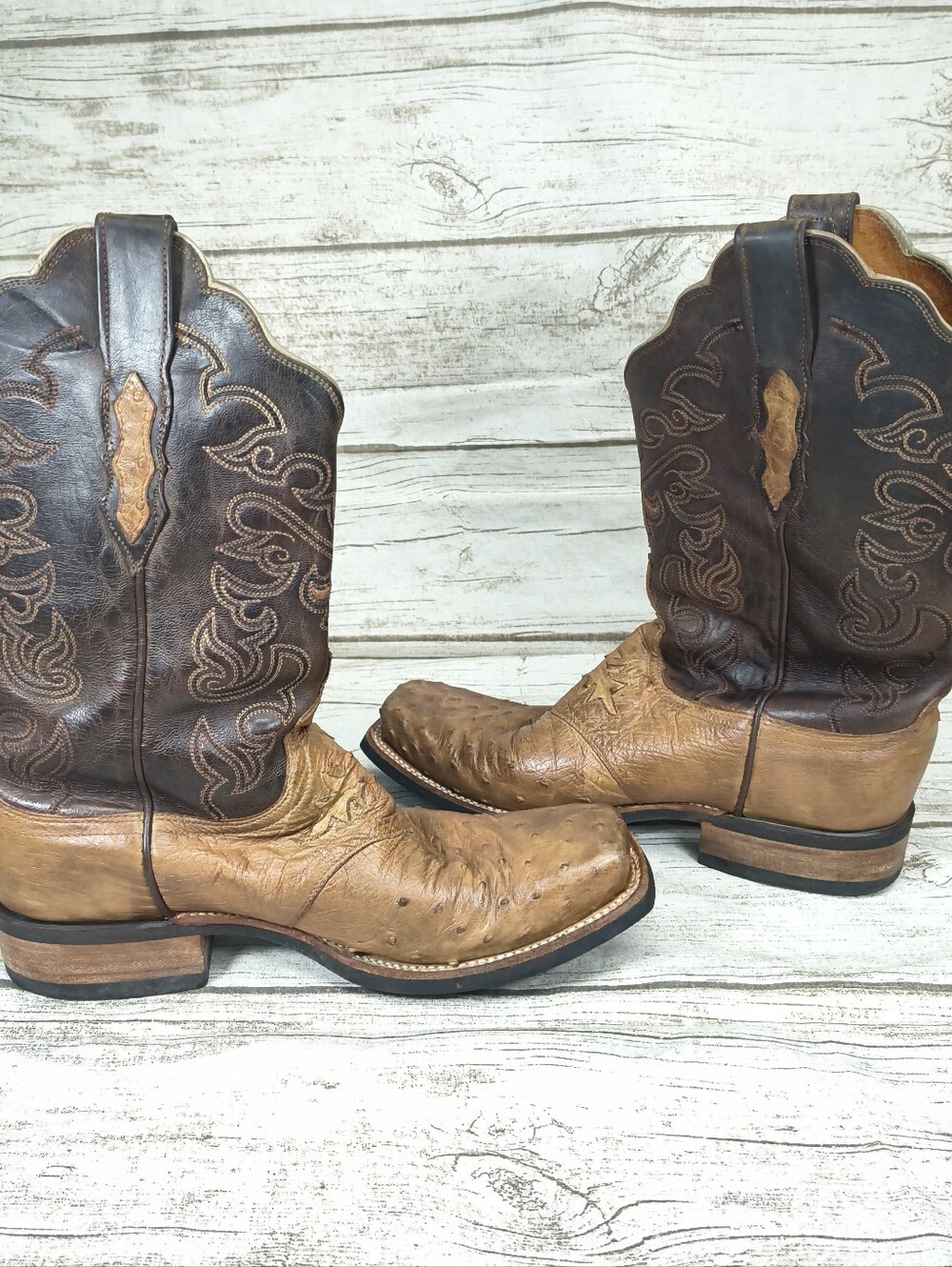 Lucchese 2000 Ostrich Tan And Brown Western Cowboy Boots Women Size 8.5